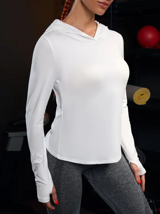 Hollow Out Back Thumb Holes Sports Hoodie - Image 3