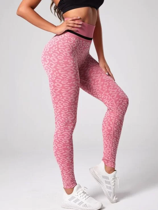 Leopard Print Wide Waistband Sports Leggings - Image 2