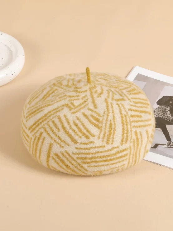 100% Wool Striped Casual Pattern Solid Beret - Image 2