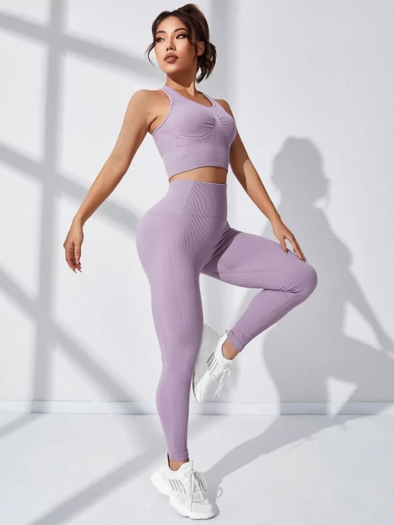 Racer Back Ruched Wide Waistband Sports Set - Image 2