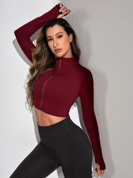 Breathable Zipper Front Marled Knit Sports Jacket - Image 6