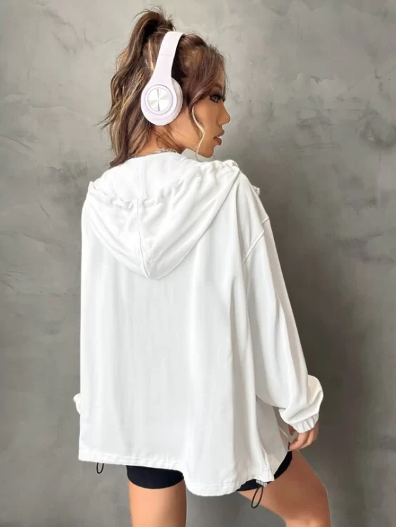 Letter Graphic Drop Shoulder Drawstring Hooded Jacket - Image 2
