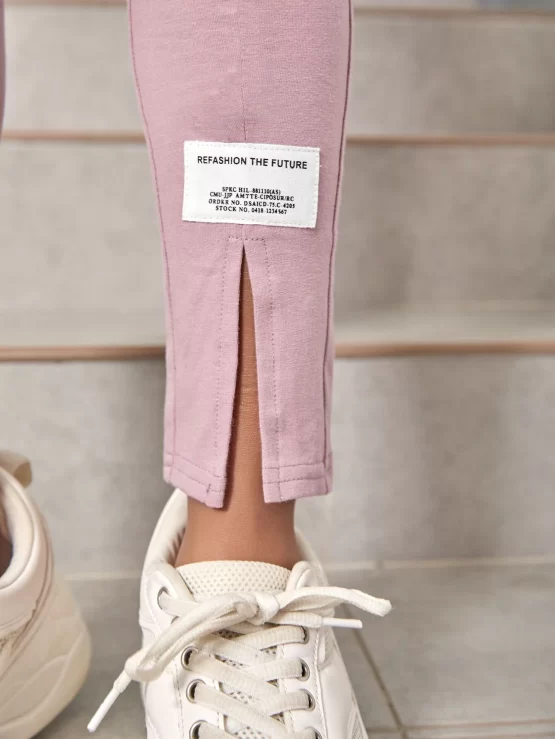 Girls Patched Detail Drop Shoulder Tee & Slit Hem Pants - Image 3