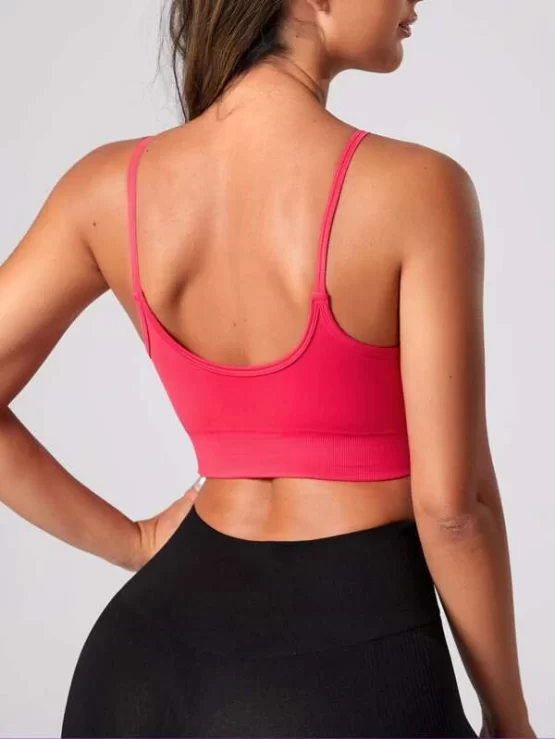 Solid Low Backless Crossed Straps Crop Sports Bra - Image 3