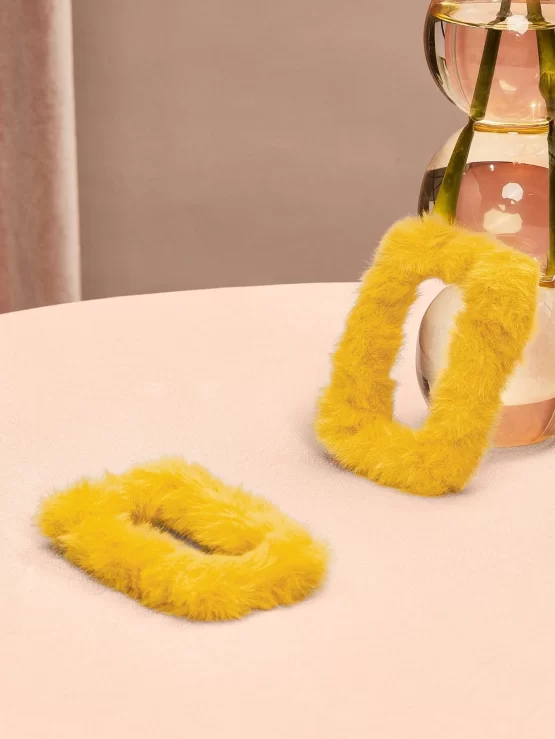Fuzzy Stud Faux Fur Geometric Decor Earrings - Image 3