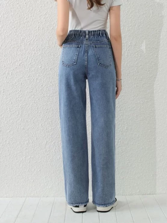 Teen Girls Raw Hem Ripped Straight Leg Jeans - Image 5