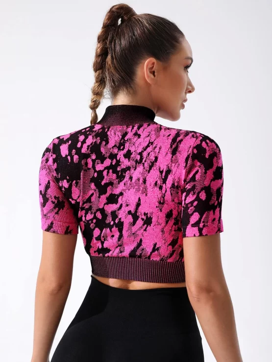 Leisure Allover Print Zip Up Crop Sports Jacket - Image 2