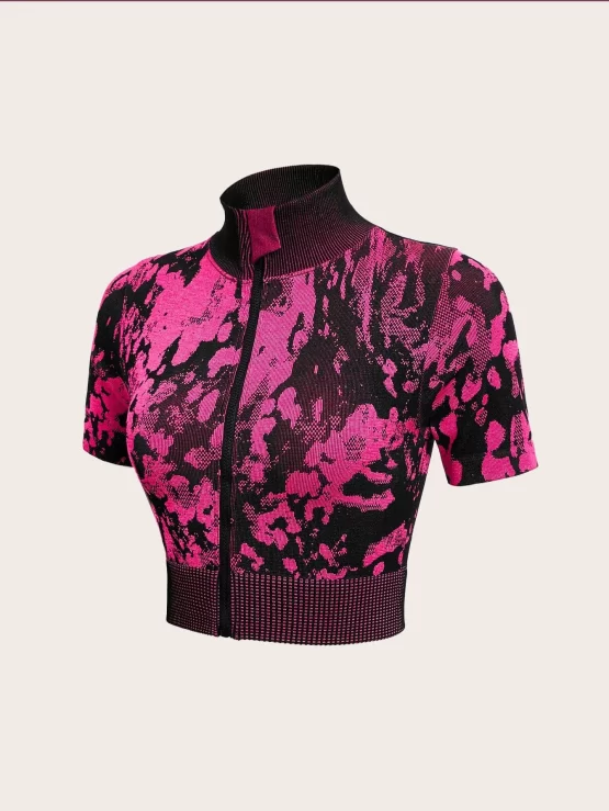 Leisure Allover Print Zip Up Crop Sports Jacket - Image 3