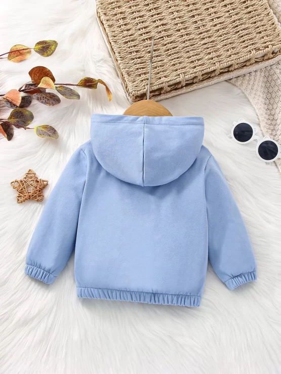 Baby Plain Casual Half Placket Button Hoodie - Image 2
