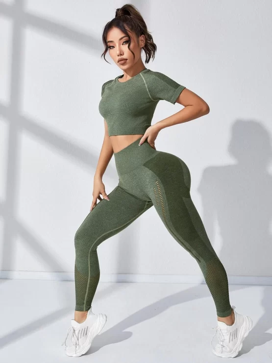 Hollow Out Raglan Sleeve Tummy Control Sports Set - Image 2