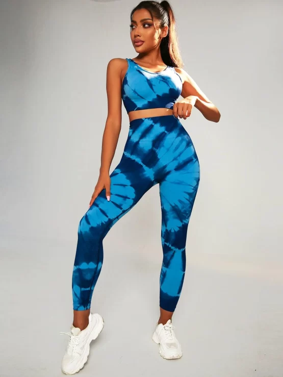 Tie Dye Unlined Wide Waistband Sports Set - Image 2