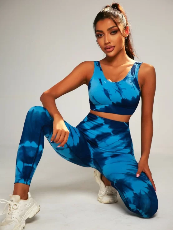 Tie Dye Unlined Wide Waistband Sports Set - Image 3