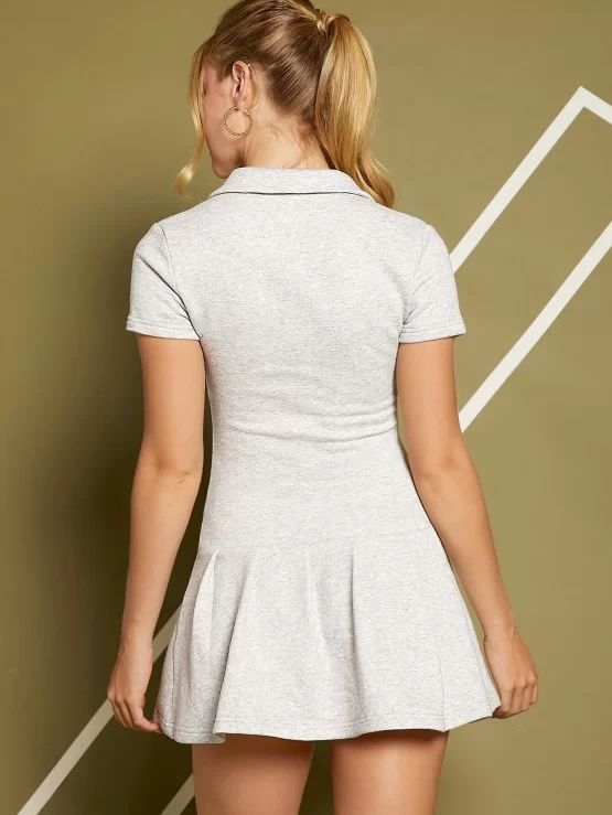Letter Graphic Half Button Pleated Tennis Hem Dress - Image 2