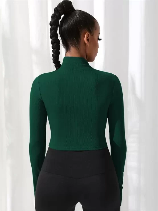 Breathable Zipper Front Marled Knit Sports Jacket - Image 2