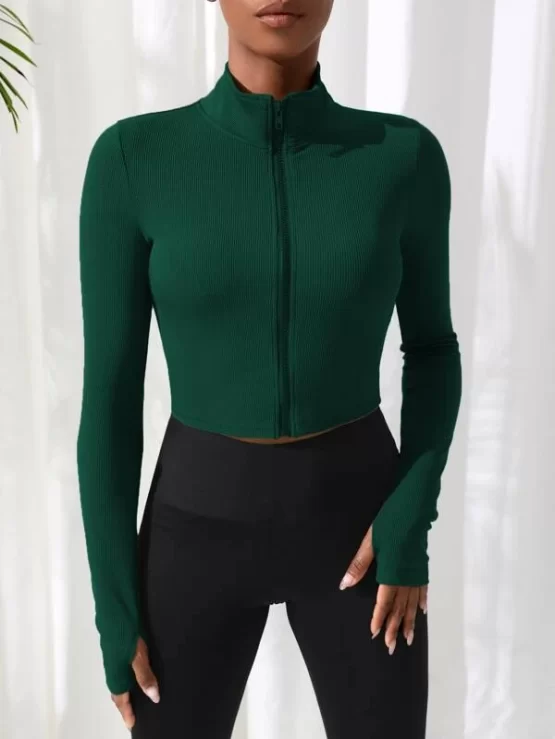 Breathable Zipper Front Marled Knit Sports Jacket - Image 3