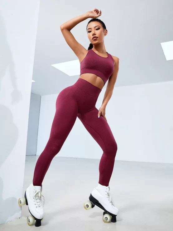 Criss Cross Back Wide Waistband Sports Set - Image 2