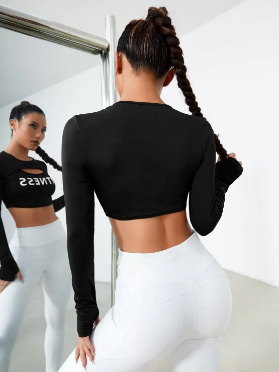 Letter Graphic Cut Out Crop Sports Tee - Image 3