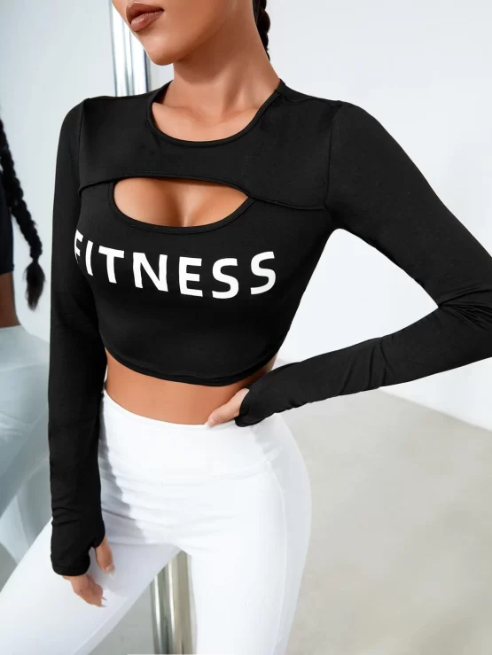 Letter Graphic Cut Out Crop Sports Tee - Image 2