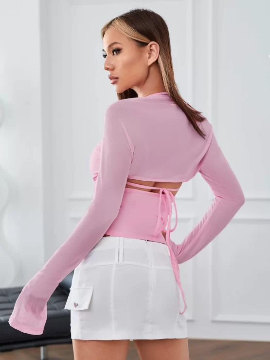 Cut Out Knot Front Crop Halter Top & Shrug Top - Image 3