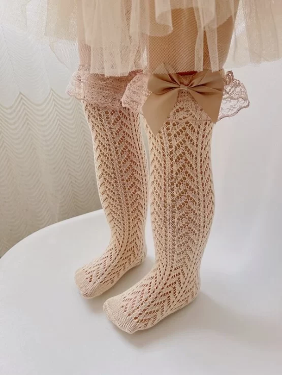 Toddler Girls Bow Decor Lace Trim Over The Knee Socks