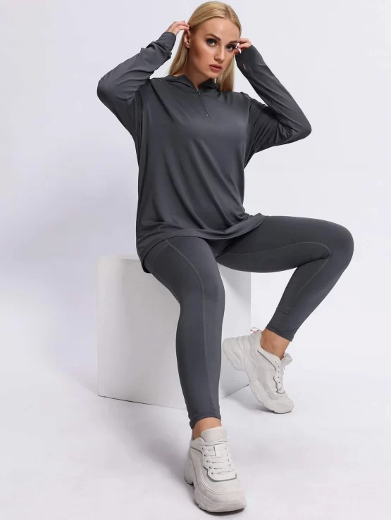 Plus Solid Sports Thumb Holes Hoodie & Leggings