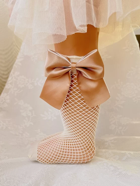 Toddler Girls One Pair Bow Fishnet Decor Socks