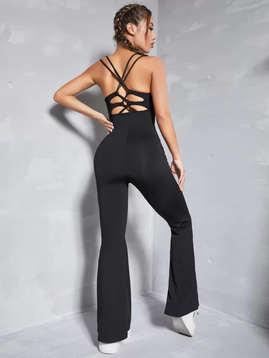 Criss Cross Back Flare Leg Sports Jumpsuit