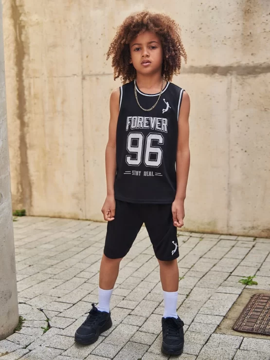 Boys Letter Graphic Basketball Jersey Top Tank & Track Shorts