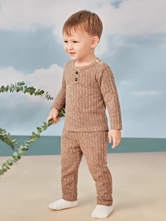 Baby Plain Fake Button Front Tee & Pants