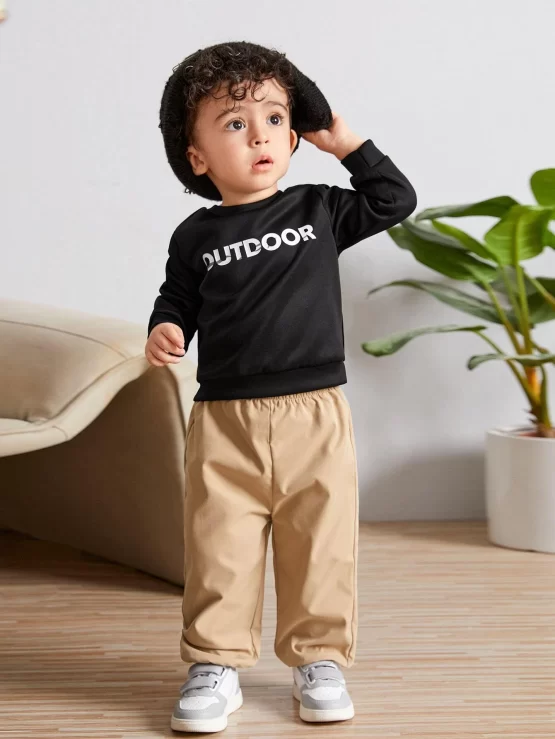 Baby Letter Graphic Pullover & Solid Pants