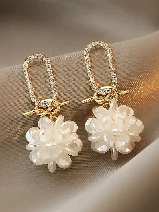 Rhinestone Flowers Decor Drop Earrings