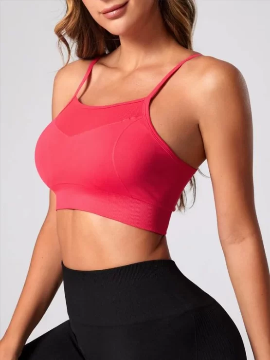 Solid Low Backless Crossed Straps Crop Sports Bra