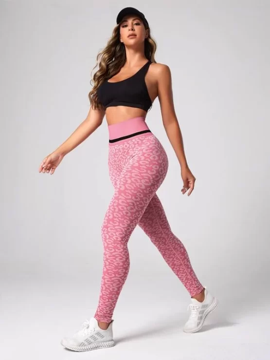 Leopard Print Wide Waistband Sports Leggings