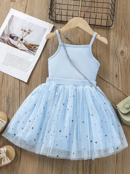 Toddler Girls Rib-knit Cami Top & Star Mesh Skirt