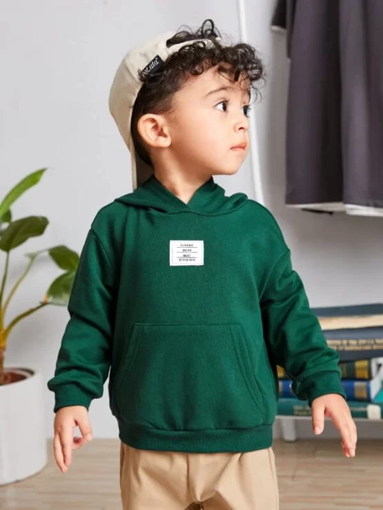 Baby Plain Casual Pocket Patched Detail Hoodie