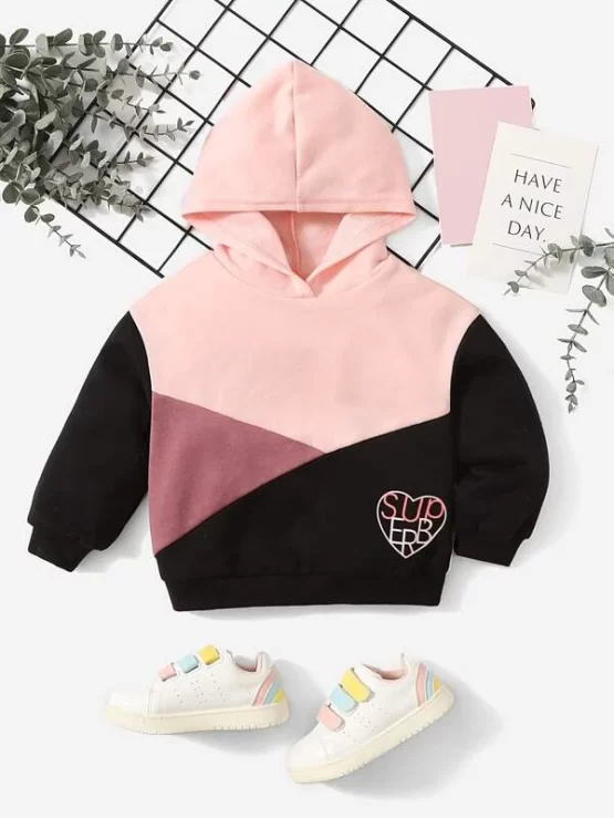 Baby Casual Color Block Letter Graphic Hoodie