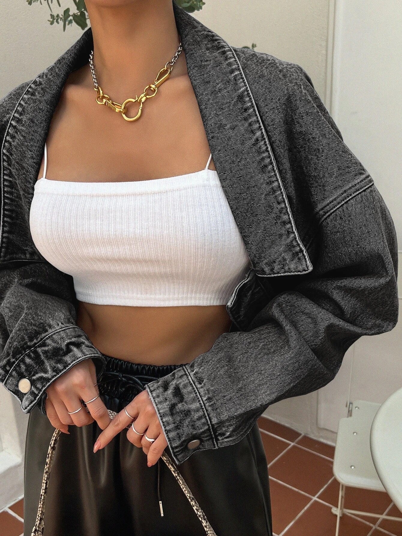 DAZY Drop Shoulder Asymmetrical Hem Denim Jacket - Nana Style Closet