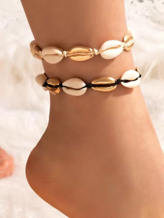 Two Pieces Multicolor Shell Decor Anklet