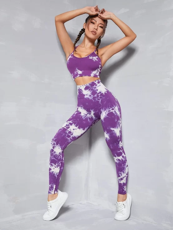 Tie Dye Criss Cross Strappy Back Sports Set