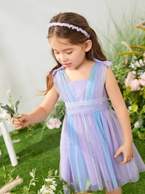 Toddler Girls Knot Detail Ombre Mesh Dress