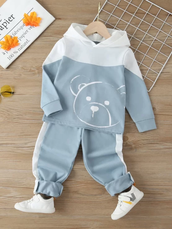 Toddler Boys Color Block Cartoon Graphic Hoodie & Sweatpants