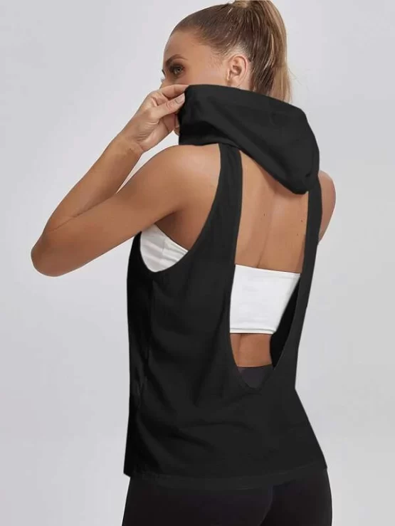 Open Back Drawstring Hooded Sports Tee