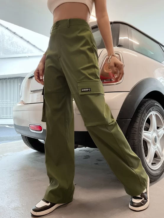 Letter Patched Detail Flap Pocket Cargo Pants