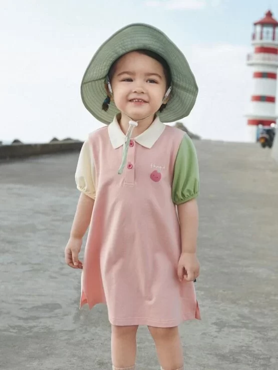 Toddler Girls Color Block & Cartoon Graphic Puff Sleeve Dress