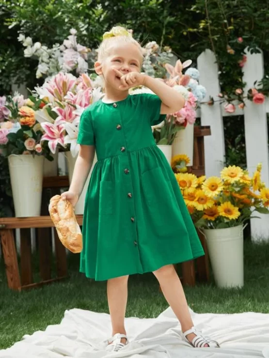 Toddler Girls Pocket Button Front Cami Dress