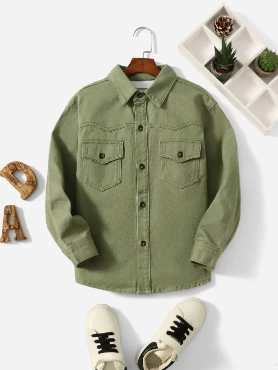 Boys Flap Collar Button Pocket Denim Jacket