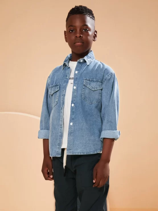 SOLOCOTE Boys Flap Pocket Denim Jacket