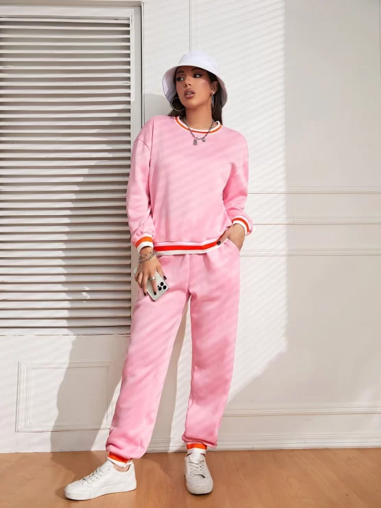 Striped Pocket Trim Sweatshirt & Sweatpants