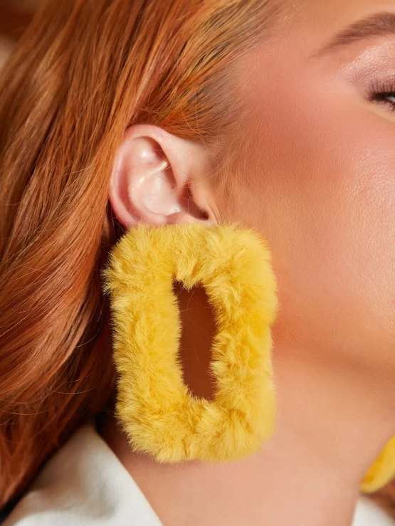 Fuzzy Stud Faux Fur Geometric Decor Earrings