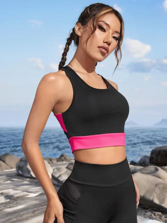 Color Block Cut Out Back Sports Tank Top
